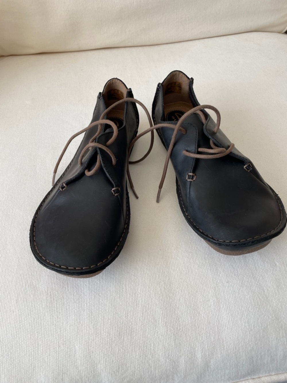 Clarks Black Leather Flats with Brown Laces - Picture 8 of 10